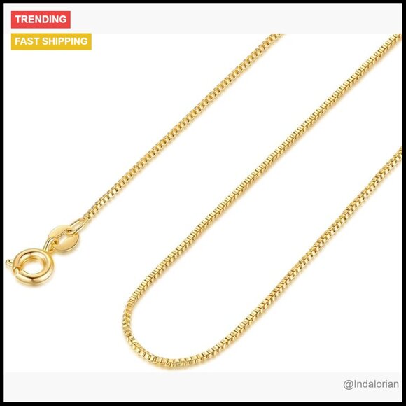 14K Gold Plated Box Chain Necklace 1mm Thin 6 Lengths Non Tarnish